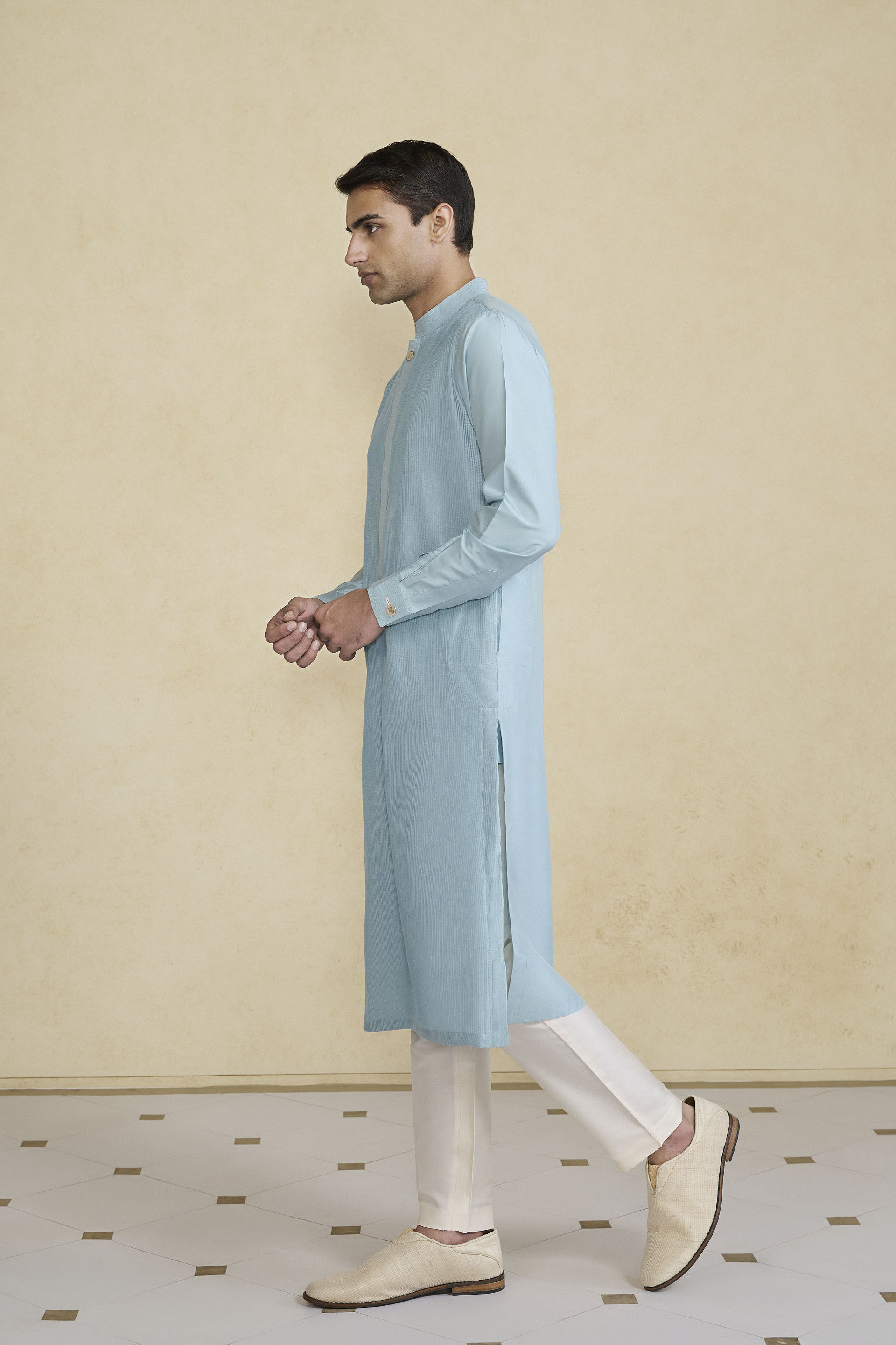 Samit Silk Kurta - Powder Blue, Powder Blue, image 3